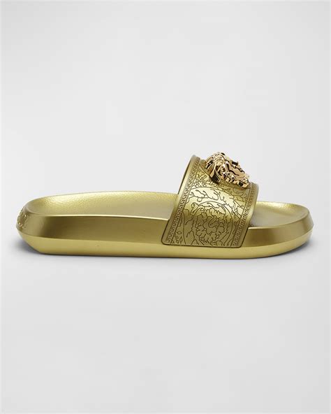 versace gold medusa pool slides|versace medusa detail round heels.